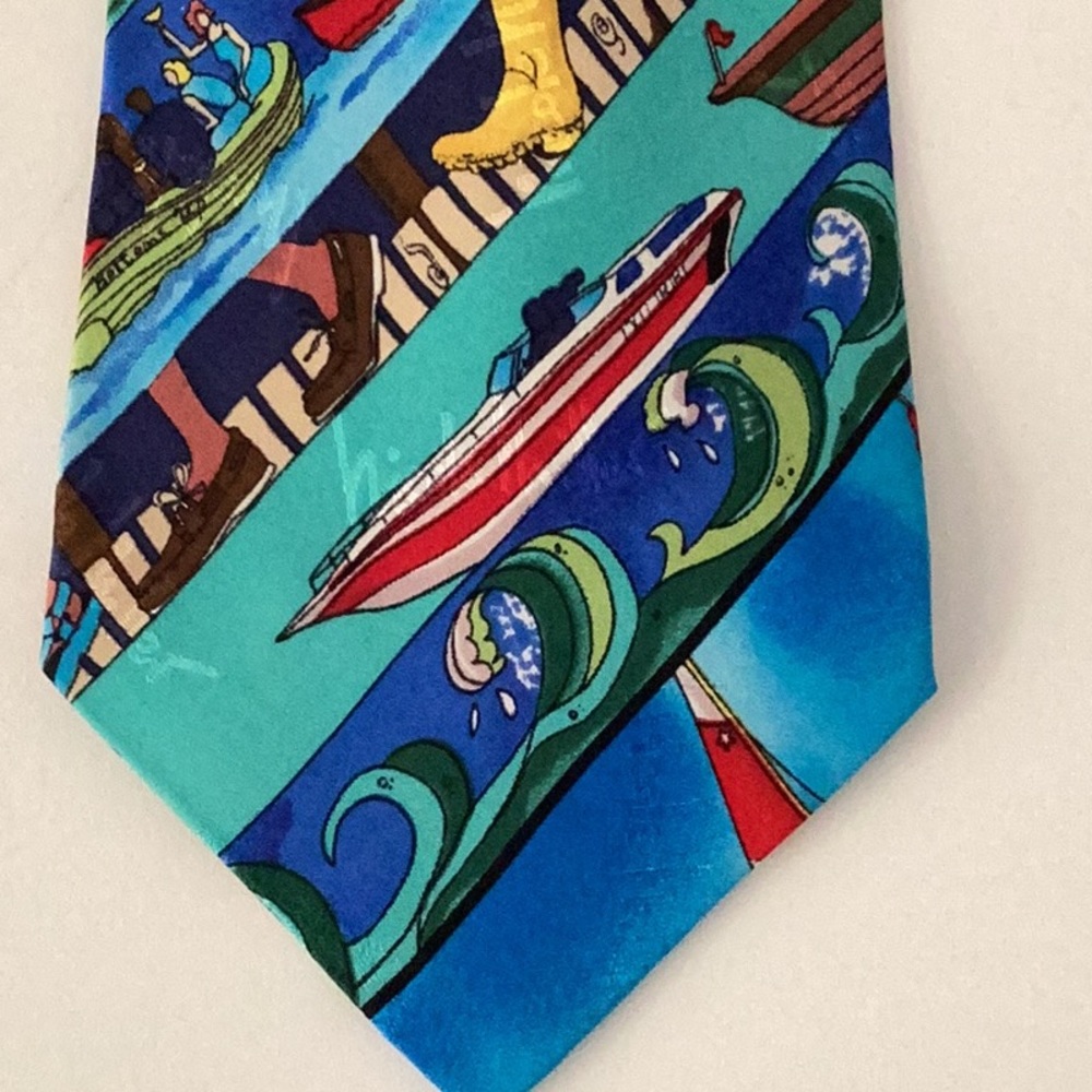Vintage Nicole Miller nautical themed silk tie 1994
